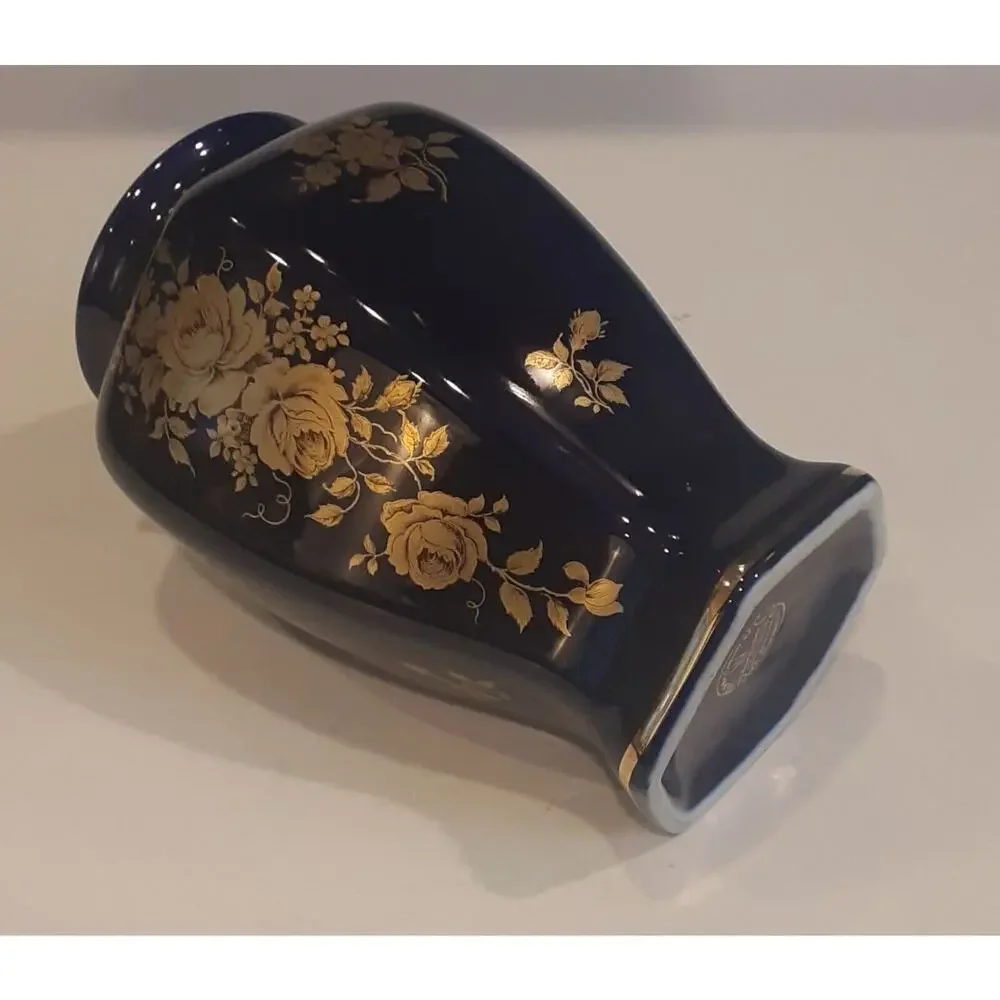 Bavaria Cobalt Hundur Biel 23K Gold Accent Vase 7